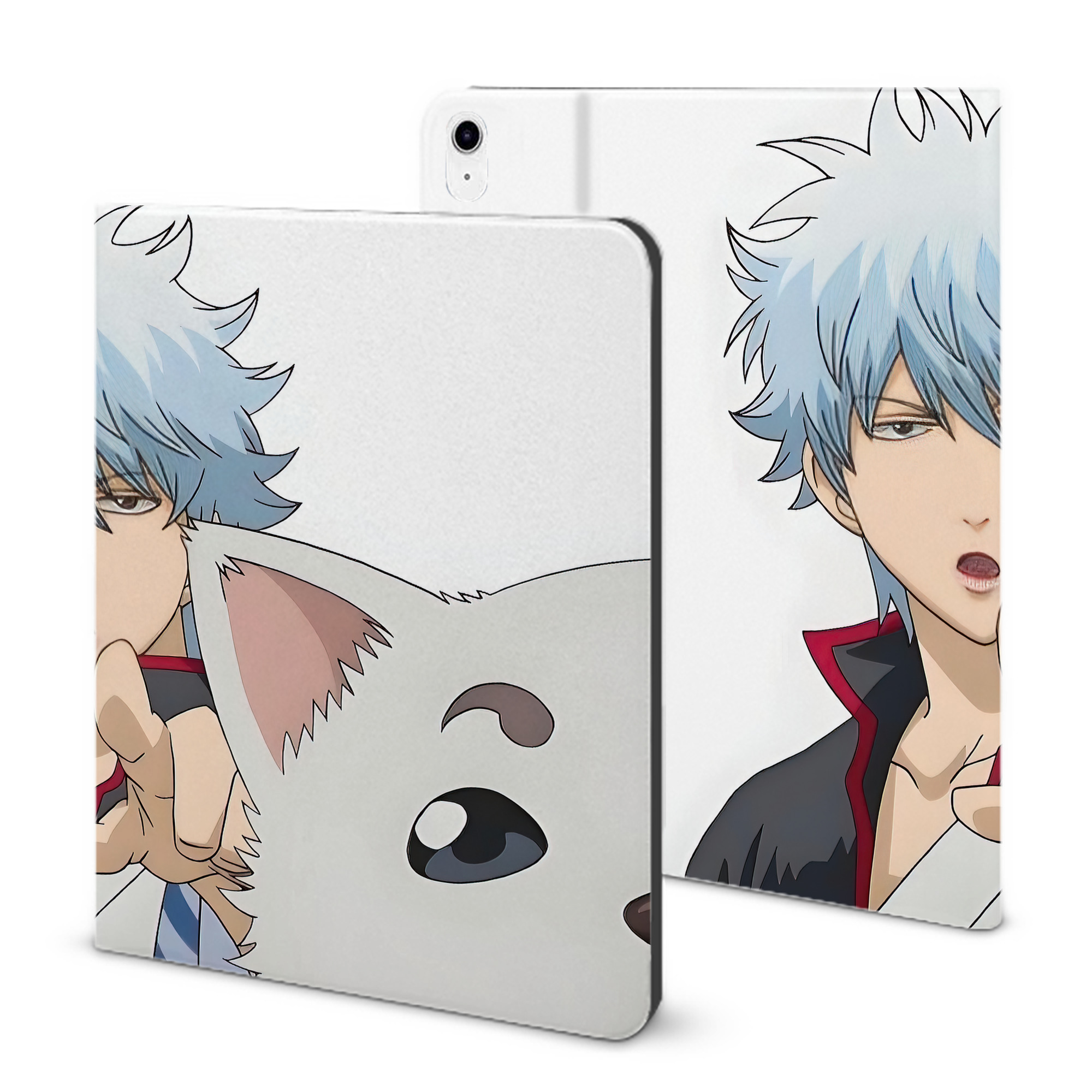（画像用） ぎんたま 坂田銀時（さかたぎんとき） 神楽 志村新八（しむら しんぱち） GINTAMA Sakata Gintoki Kagura Shimura Shinpachi IPad ケース ブック型 PUレザー TPU 耐衝撃 軽量 薄型 ペン収納なし 全面保護 IPad 各モデル対応